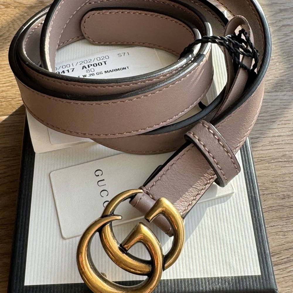 NWT Gucci GG Marmont Thin Leather Belt in Porcelain Rose Size 80